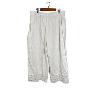 Michael Kors Linen Wide Leg Pants Women’s XL Stretch Waist Lace Trim Ankle White